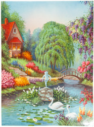 vintage calendar art with cottages, cabins, etc. circa 1930s-1940s